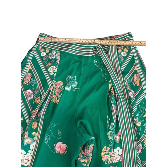 Floral Green Wide-Leg Pants With Wrap Tie Waist Medium Jealous Tomato - Picture 4 of 7